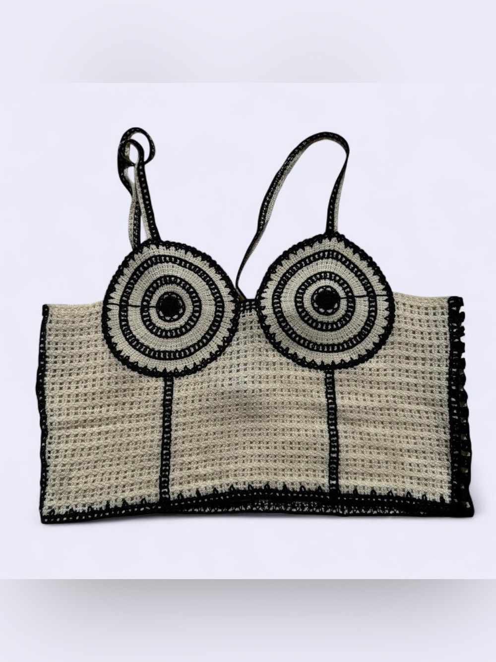Zara crochet crop top cream and black
